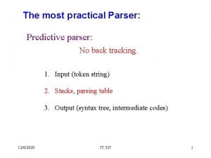 The most practical Parser Predictive parser No back
