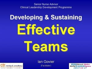 Senior Nurse Advisor Clinical Leadership Development Programme Developing