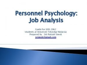 Personnel Psychology Job Analysis Guide for UHS 2062