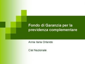 Fondo di Garanzia per la previdenza complementare Anna