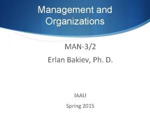 Management and Organizations MAN32 Erlan Bakiev Ph D