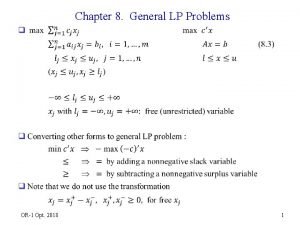 Chapter 8 General LP Problems OR1 Opt 2018