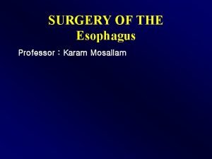 SURGERY OF THE Esophagus Professor Karam Mosallam Introduction