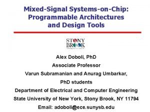 MixedSignal SystemsonChip Programmable Architectures and Design Tools Alex