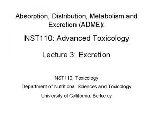 Absorption Distribution Metabolism and Excretion ADME NST 110