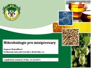 Mikrobiologie pro minipivovary Dagmar Matoulkov Vzkumn stav pivovarsk