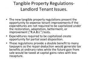 Tangible Property Regulations Landlord Tenant Issues The new