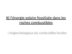 II lnergie solaire fossilise dans les roches combustibles