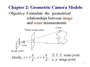 Chapter 2 Geometric Camera Models Objective Formulate the