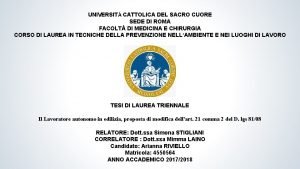 UNIVERSIT CATTOLICA DEL SACRO CUORE SEDE DI ROMA