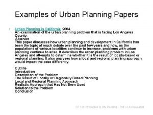 Examples of Urban Planning Papers Urban Planning in