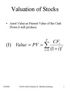 Valuation of Stocks Asset Value as Present Value