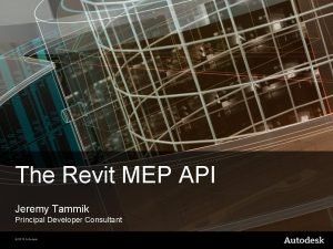 The Revit MEP API Jeremy Tammik Principal Developer