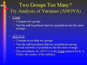 Two Groups Too Many Try Analysis of Variance