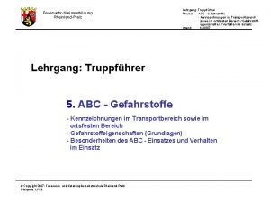 FeuerwehrKreisausbildung RheinlandPfalz Lehrgang Truppfhrer Thema ABC Gefahrstoffe Kennzeichnungen