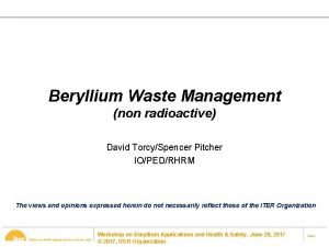 Beryllium Waste Management non radioactive David TorcySpencer Pitcher