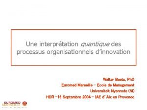 Une interprtation quantique des processus organisationnels dinnovation Walter