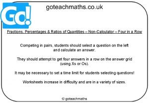 Fractions Percentages Ratios of Quantities NonCalculator Four in