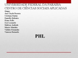 UNIVERSIDADE FEDERAL DA PARABA CENTRO DE CINCIAS SOCIAIS