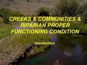 CREEKS COMMUNITIES RIPARIAN PROPER FUNCTIONING CONDITION Introduction 1