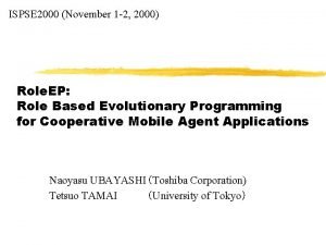 ISPSE 2000 November 1 2 2000 Role EP