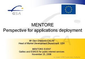 MENTORE Perspective for applications deployment Mr Gian Gherardo