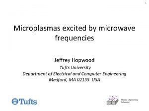 1 Microplasmas excited by microwave frequencies Jeffrey Hopwood