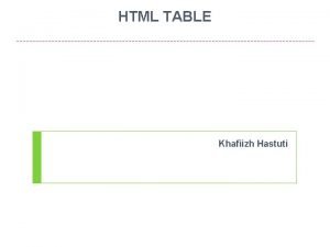 HTML TABLE Khafiizh Hastuti Objectives HTML Tables Borders