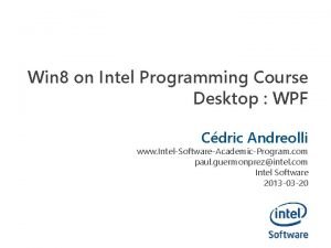 Win 8 on Intel Programming Course Desktop WPF