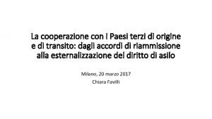 La cooperazione con i Paesi terzi di origine