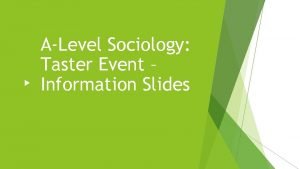 ALevel Sociology Taster Event Information Slides What is