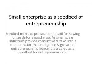 Small business as a seedbed of entrepreneurship