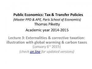 Public Economics Tax Transfer Policies Master PPD APE