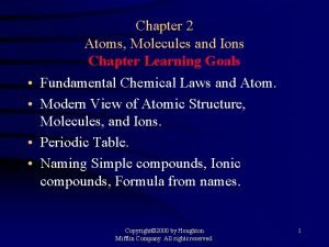 Chapter 2 Atoms Molecules and Ions Chapter Learning