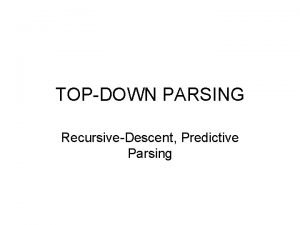 TOPDOWN PARSING RecursiveDescent Predictive Parsing Prior to topdown