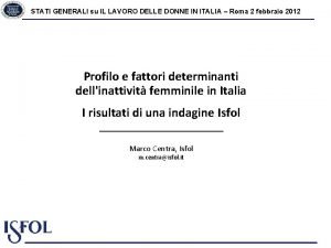 STATI GENERALI su IL LAVORO DELLE DONNE IN