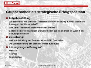 Gruppenarbeit als strategische Erfolgsposition Aufgabenstellung Wo stehen wir