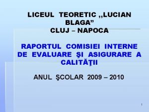 LICEUL TEORETIC LUCIAN BLAGA CLUJ NAPOCA RAPORTUL COMISIEI