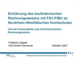 Einfhrung des kaufmnnischen Rechnungswesens mit FSVFIBU an NordrheinWestflischen