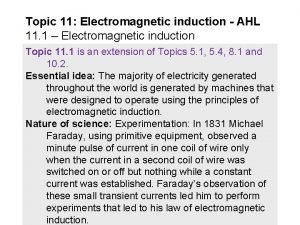 Topic 11 Electromagnetic induction AHL 11 1 Electromagnetic