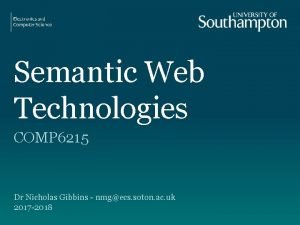 Semantic Web Technologies COMP 6215 Dr Nicholas Gibbins