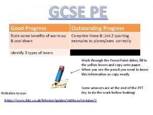 GCSE PE Good Progress Outstanding Progress State some