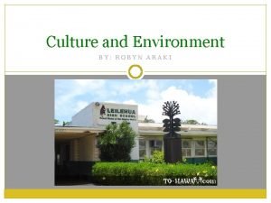 Culture and Environment BY ROBYN ARAKI A little