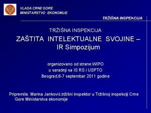 VLADA CRNE GORE MINISTARSTVO EKONOMIJE TRINA INSPEKCIJA ZATITA