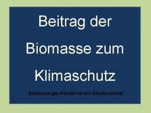 Beitrag der Biomasse zum Klimaschutz SolarenergieFrderverein Deutschland 1