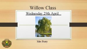 Willow Class Wednesday 29 th April Mrs Perry