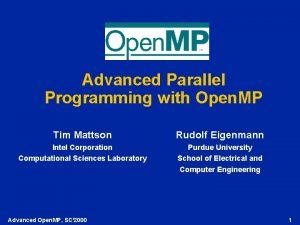 Advanced Parallel Programming with Open MP Tim Mattson