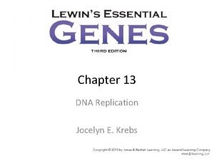 Chapter 13 DNA Replication Jocelyn E Krebs Figure