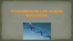 BIOQUIMICA DE LOS ACIDOS NUCLEICOS HISTORIA Los cidos