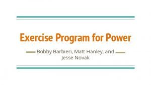 Exercise Program for Power Bobby Barbieri Matt Hanley